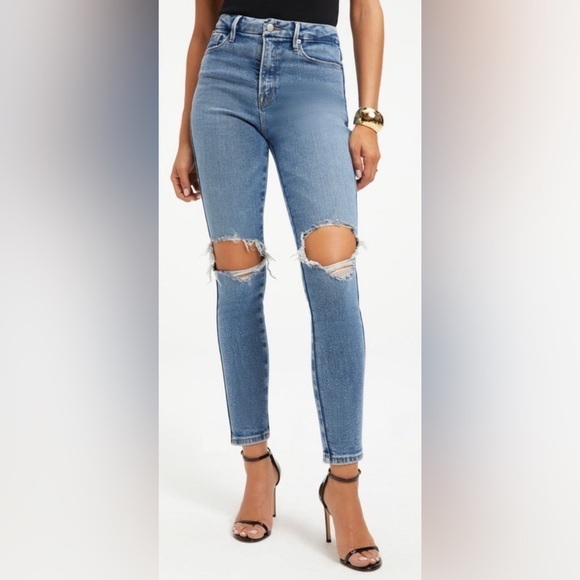 Good American Good Curve Skinny Crop Distressed Jean, Sz 8 - Picture 2 of 12